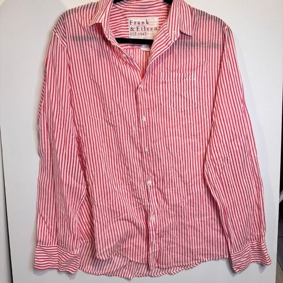 Frank & Eileen Relaxed Button Striped Shirt Cotton Pink and White Size Medium - Picture 2 of 5